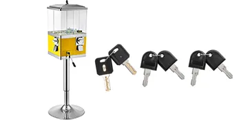 Máquina de chicles VEVOR sobre soporte con múltiples teclas mostradas.