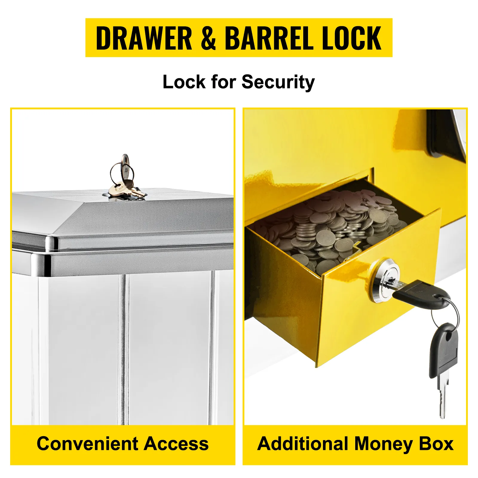 La máquina de chicles VEVOR cuenta con un cajón seguro y una cerradura de barril para un acceso conveniente.
