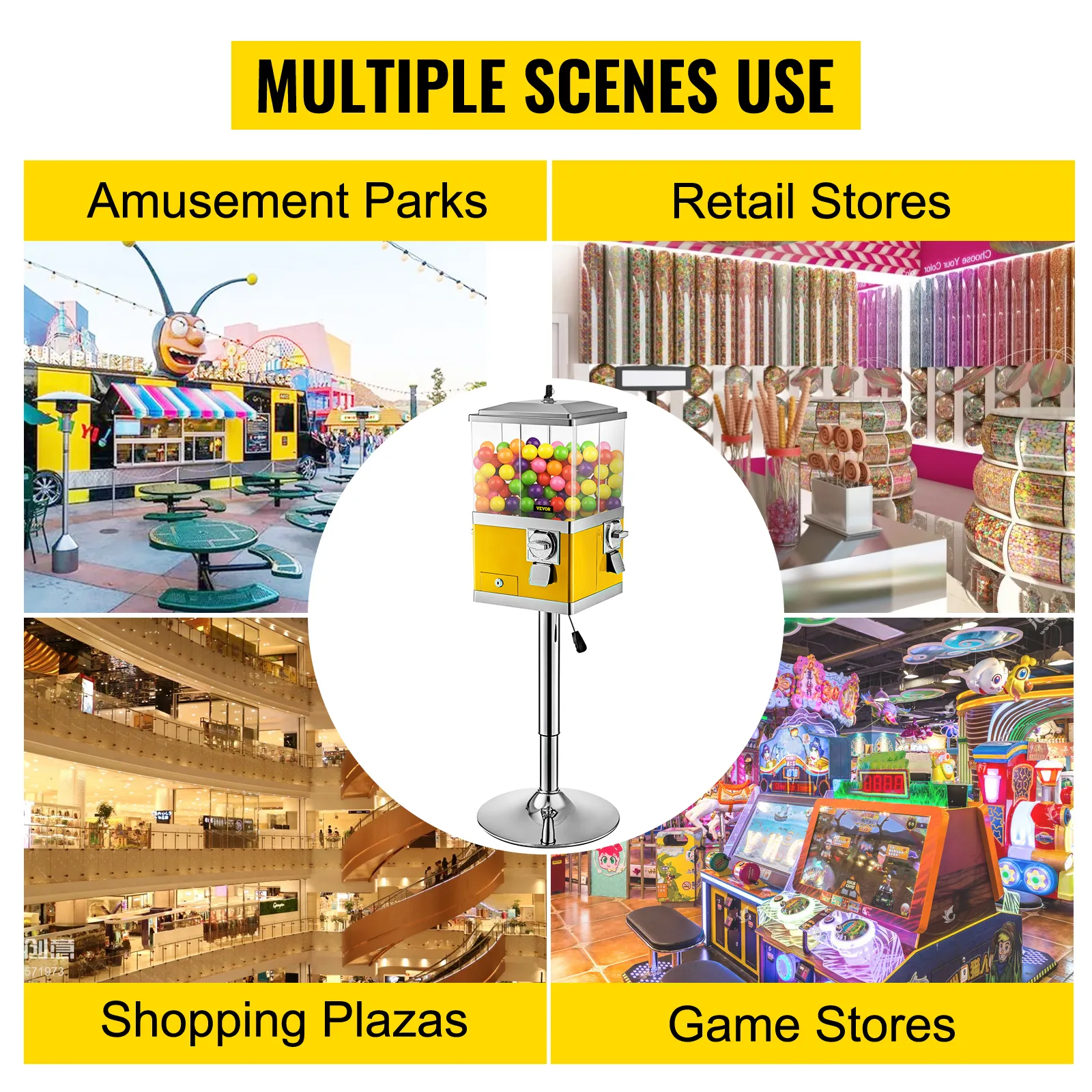 Máquina de chicles VEVOR en parques de atracciones, tiendas minoristas, centros comerciales, tiendas de juegos.