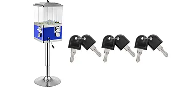 Máquina expendedora VEVOR sobre soporte con cuatro juegos de llaves.