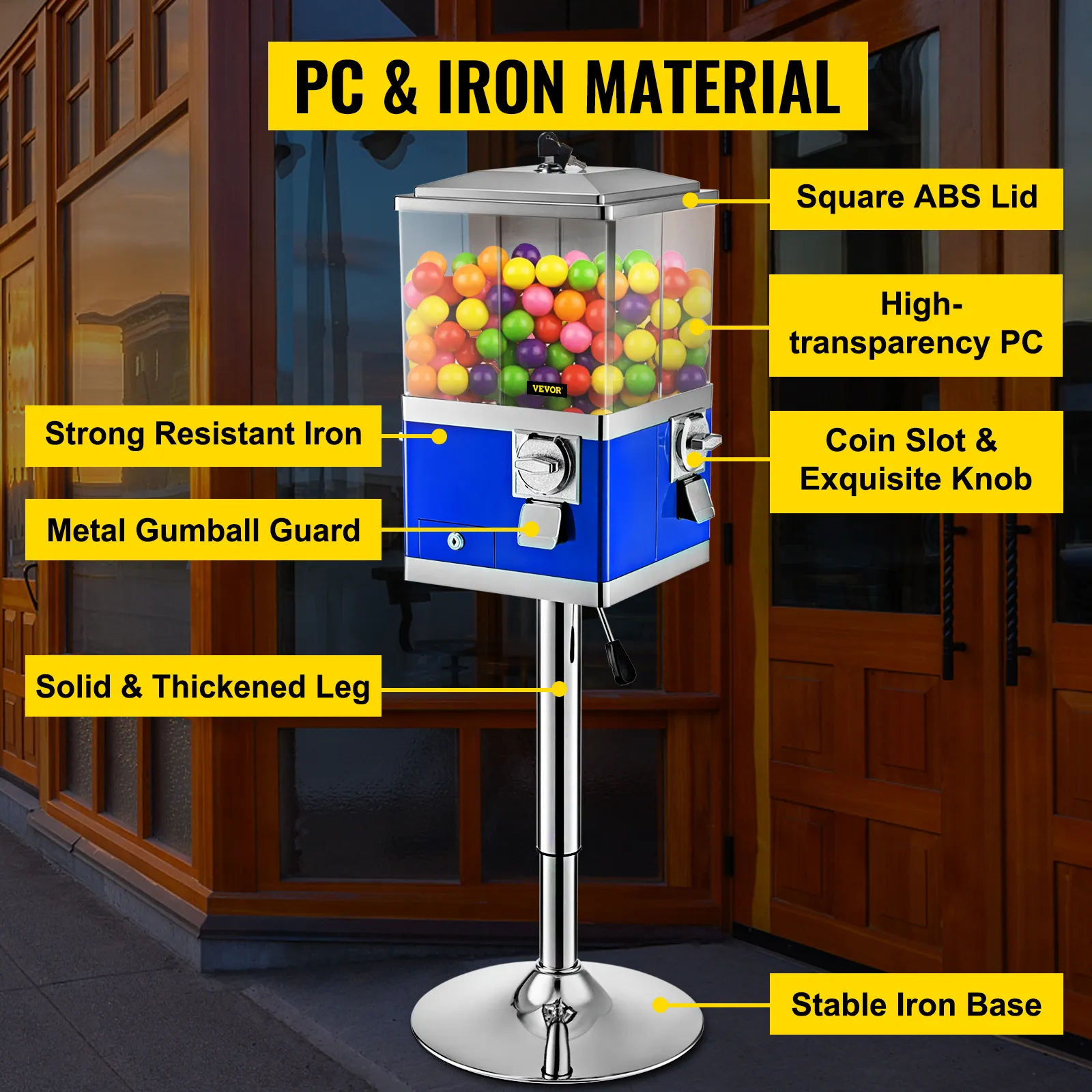 Máquina expendedora VEVOR con base de hierro, ranura para monedas, protector de chicles y tapa de ABS.