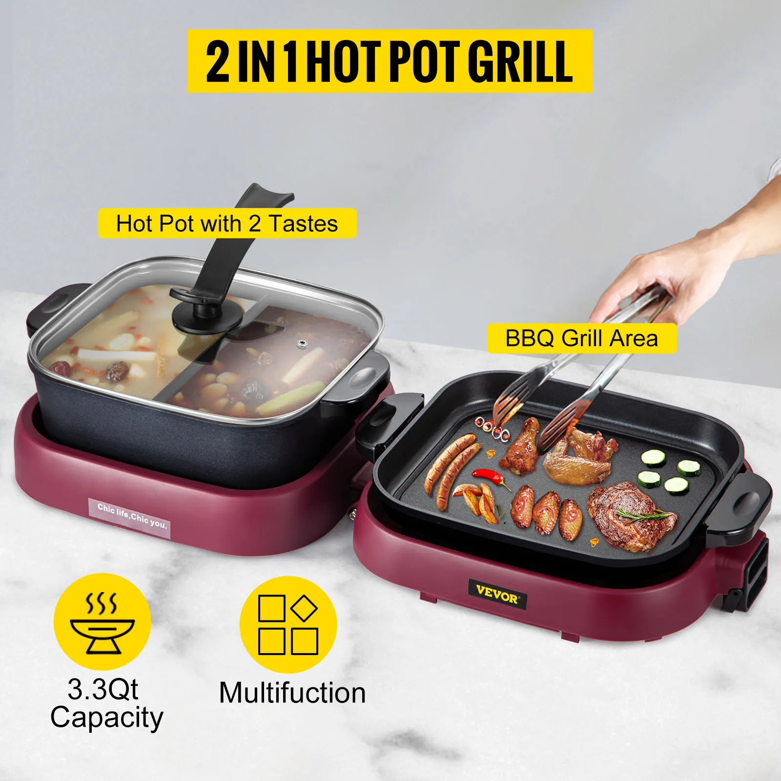VEVOR electric bbq grill with hot pot, multitasking with 3.3qt capacity.