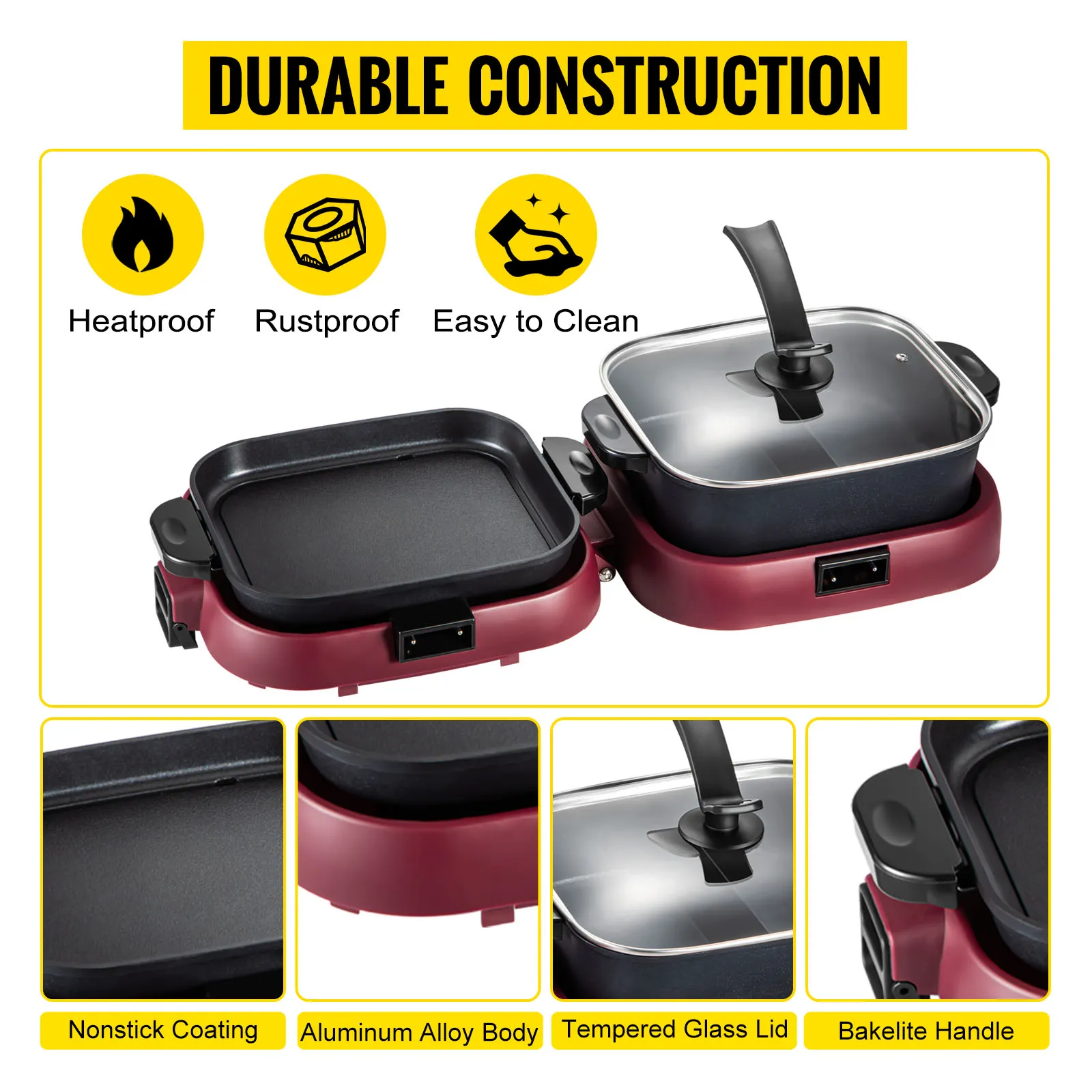 VEVOR electric bbq grill, heatproof, rustproof, easy to clean, nonstick coating.