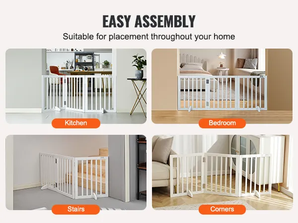 VEVOR free standing dog gate for kitchen, bedroom, stairs, and corners. easy assembly and versatile usage.