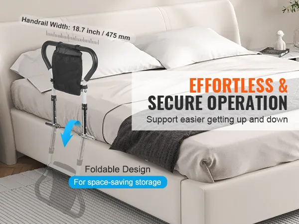 VEVOR bed rails with foldable design for secure and effortless operation, support for getting up easily.