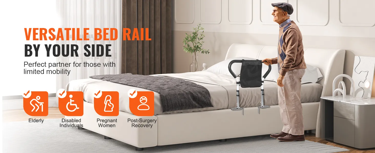 VEVOR bed rails for elderly, disabled, pregnant women, and post-surgery recovery, providing mobility aid.