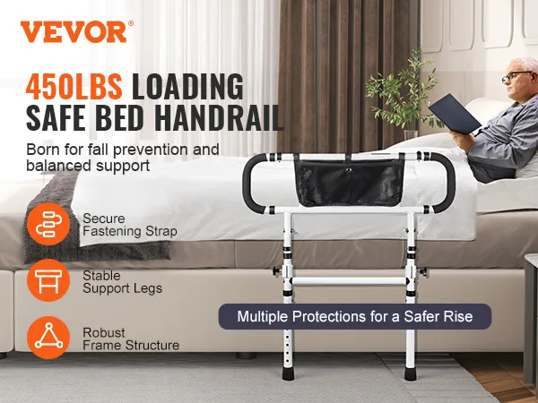 VEVOR bed rails provide 450lbs loading, fall prevention, and balanced support with robust frame structure.