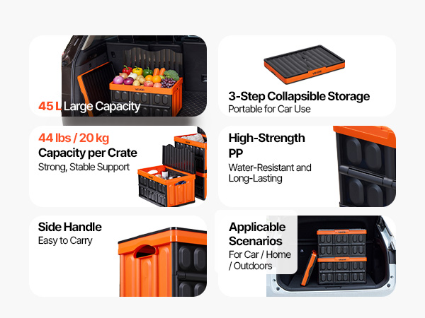 VEVOR Plastic Collapsible Storage Bins with Lids, 45L 3Packs