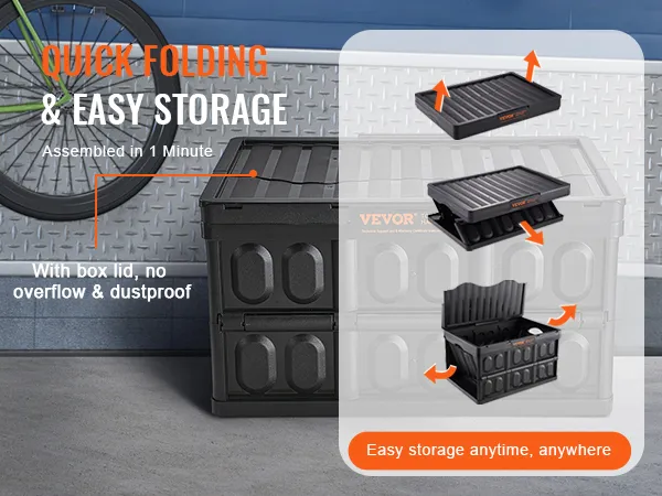 VEVOR collapsible storage bins - quick folding, easy storage, dustproof, box lid included.