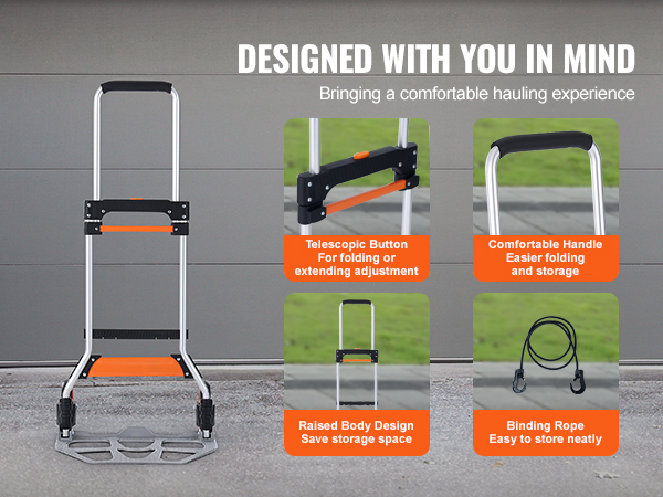 VEVOR Folding Hand Truck, 275 lbs Load Capacity, Aluminum
