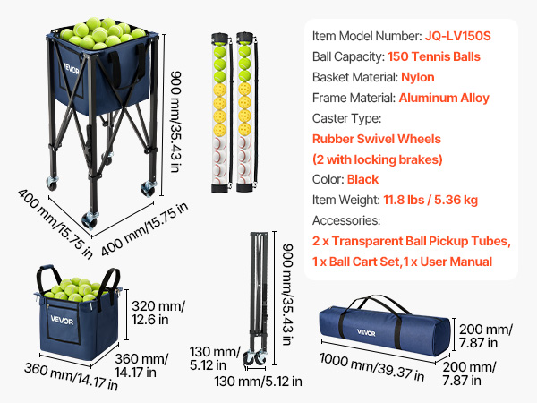 VEVOR 2-in-1 Tennis & Pickleball Hopper, with Pickup Tube
