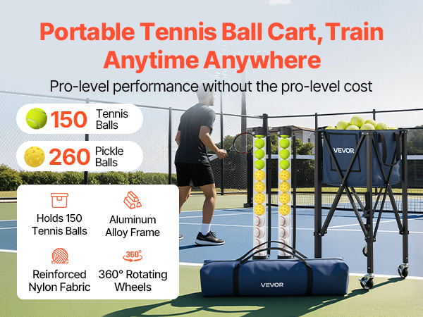 VEVOR 2-in-1 Tennis & Pickleball Hopper, with Pickup Tube
