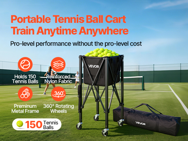 VEVOR Tennis Ball Hopper, Holds 150 Tennis Balls, Foldable
