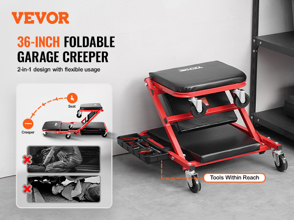 コンランショップ ワイヤーワークスwireworks ステップ スツール 台 Mechanic Creeper 36''300Lbs 2 in 1 Folding Rolling Garage Stool