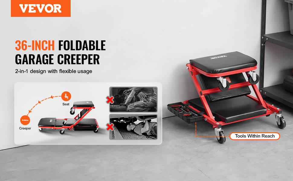 VEVOR 91.4 cm Foldable Z Garage Creeper Mechanic Creeper Stool