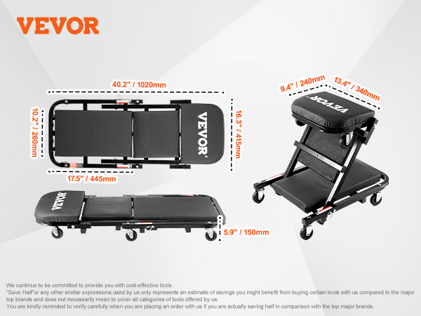 VEVOR Folding Creeper Seat - 40 in, 450 lbs, 2-in-1 Z design