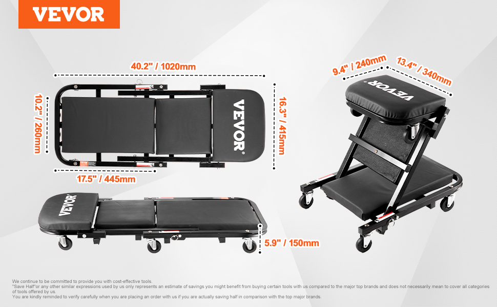 VEVOR Folding Creeper Seat - 40 in, 450 lbs, 2-in-1 Z design