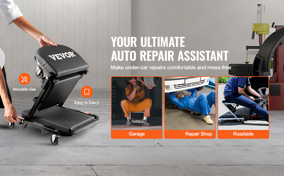 VEVOR Folding Creeper Seat - 40 in, 450 lbs, 2-in-1 Z design