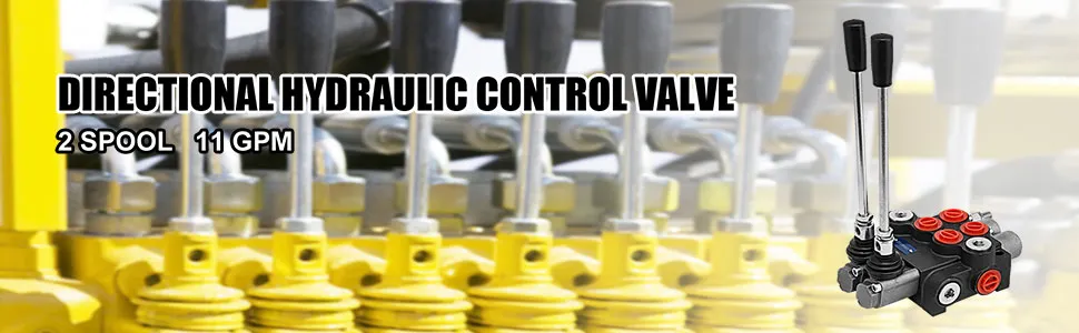 VEVOR hydraulic control valve with 2 spool and 11 gpm capacity in an industrial setup.