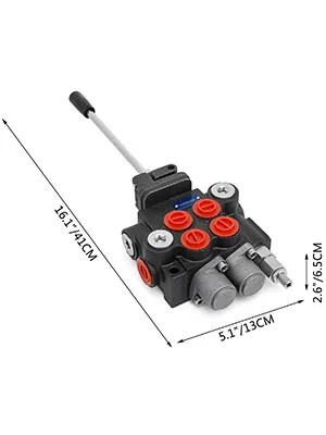 VEVOR hydraulic valve with lever, dimensions 16.1x5.1x2.6 inches (41x13x6.5 cm).