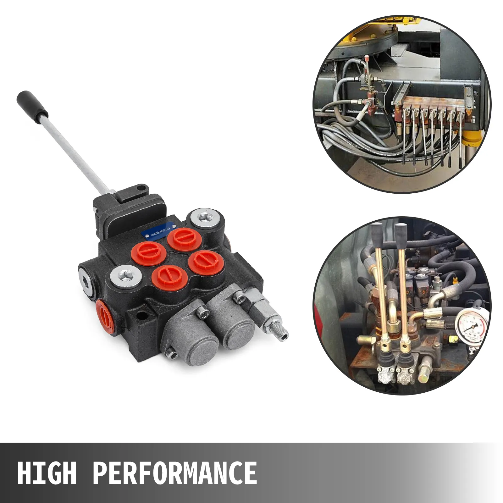 VEVOR hydraulic valve with connected machinery, showcasing high performance.
