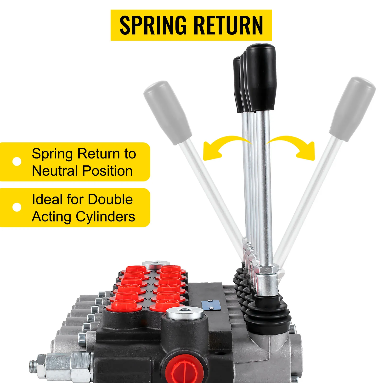 VEVOR hydraulic control valve with spring return and dual acting cylinder support