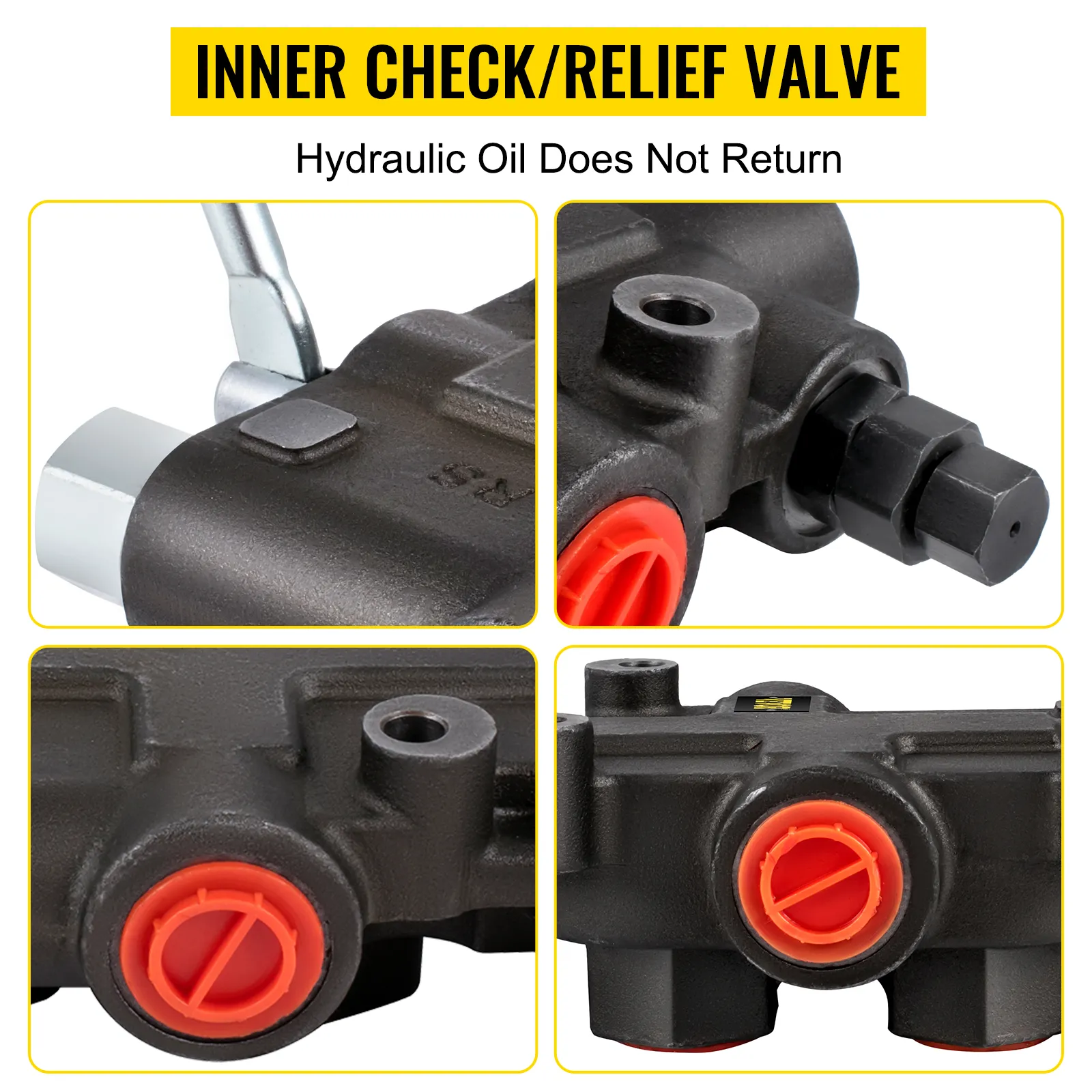 VEVOR hydraulic control valve, inner check/relief valve and red hydraulic oil seals.