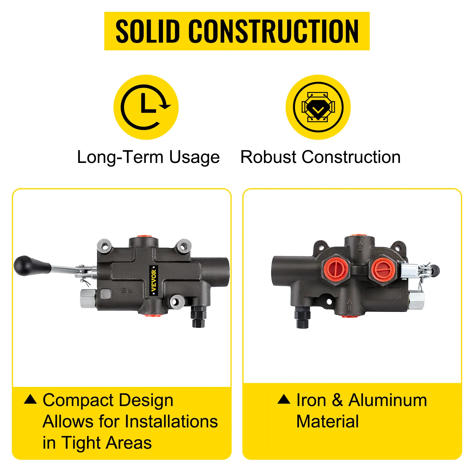 VEVOR hydraulic control valve with a compact design for long-term, robust use.