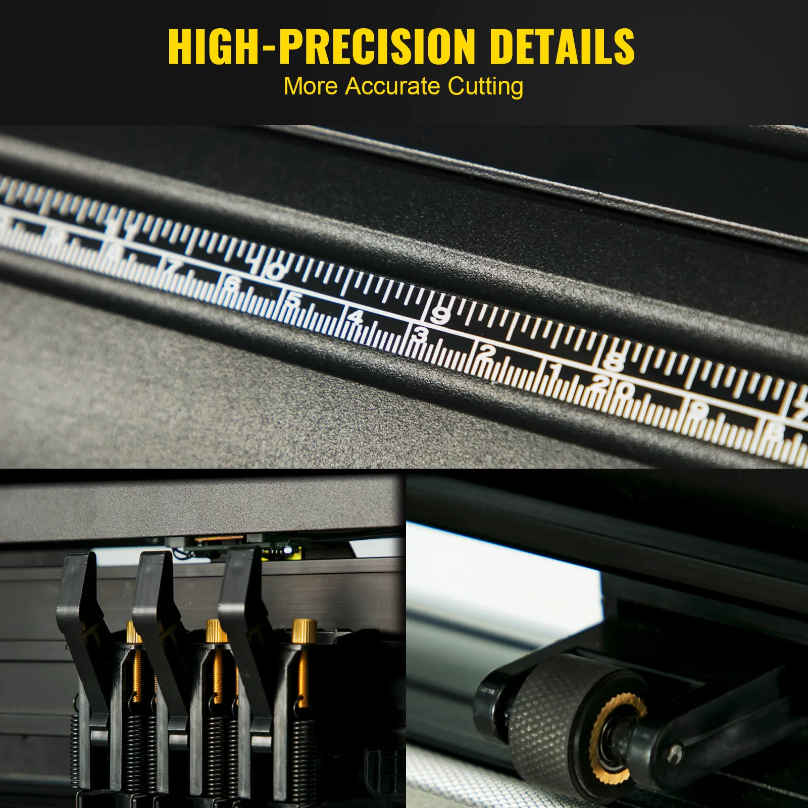 close-up of VEVOR vinyl cutter machine displaying high-precision measurement details.