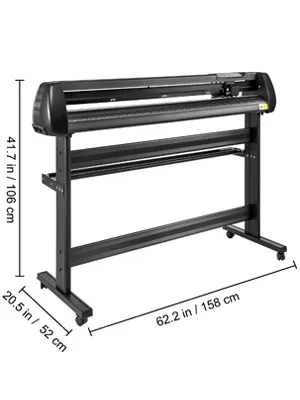 Taglierina per vinile VEVOR con dimensioni: 41,7 x 20,5 x 62,2 pollici, supporto nero incluso.