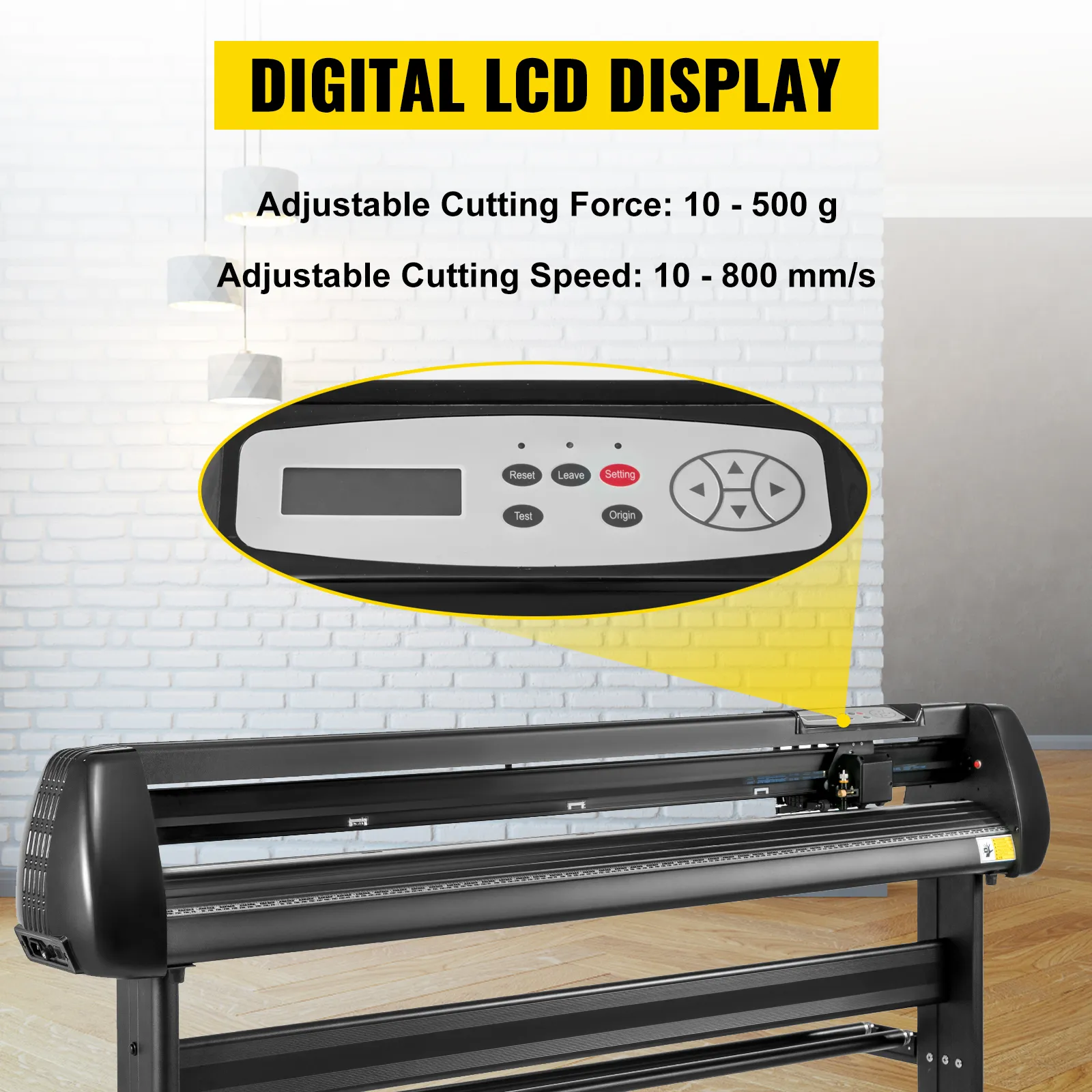 Taglierina per vinile VEVOR con display LCD digitale, forza di taglio e velocità regolabili.