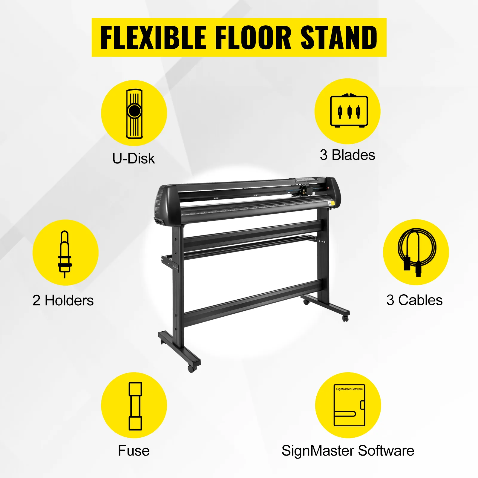 Taglierina per vinile VEVOR con supporto da pavimento flessibile, 3 lame, u-disk e software Signmaster.