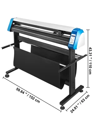 Cortadora de vinilo VEVOR sobre soporte de metal, dimensiones 59,84" x 24,81" x 43,31".