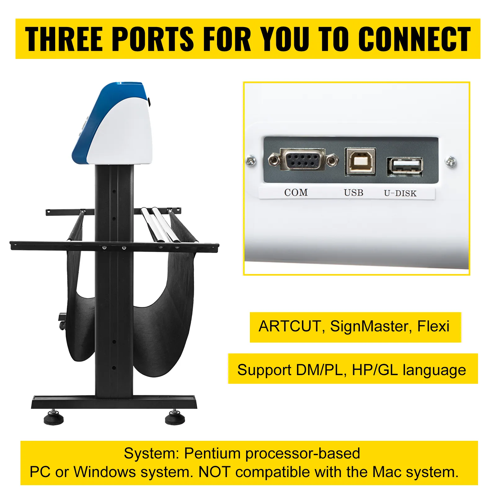 Cortadora de vinilo VEVOR con puertos COM, USB y U-Disk; compatible con Artcut, Signmaster, Flexi.