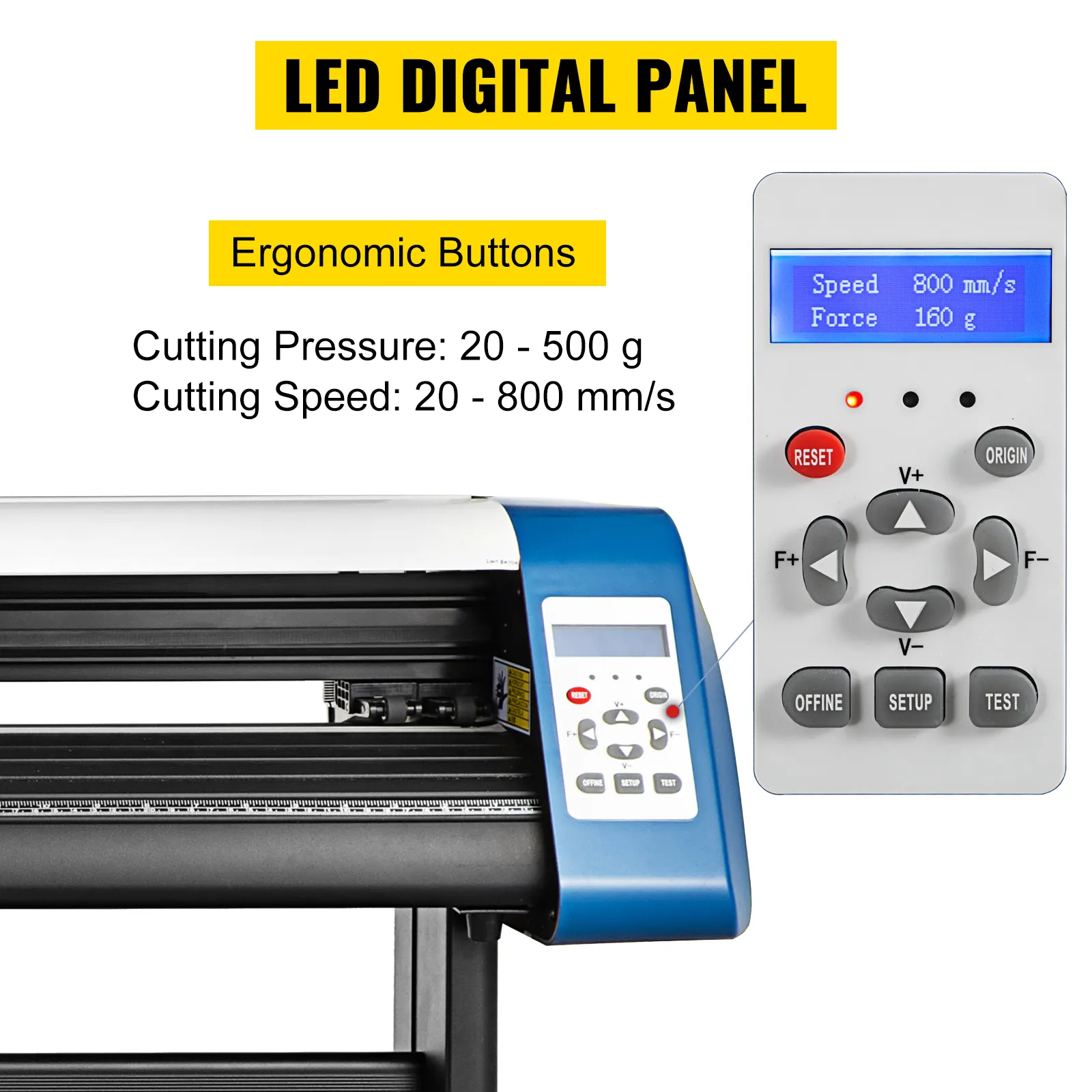 Cortadora de vinilo VEVOR con panel digital led y botones ergonómicos para un corte de precisión.