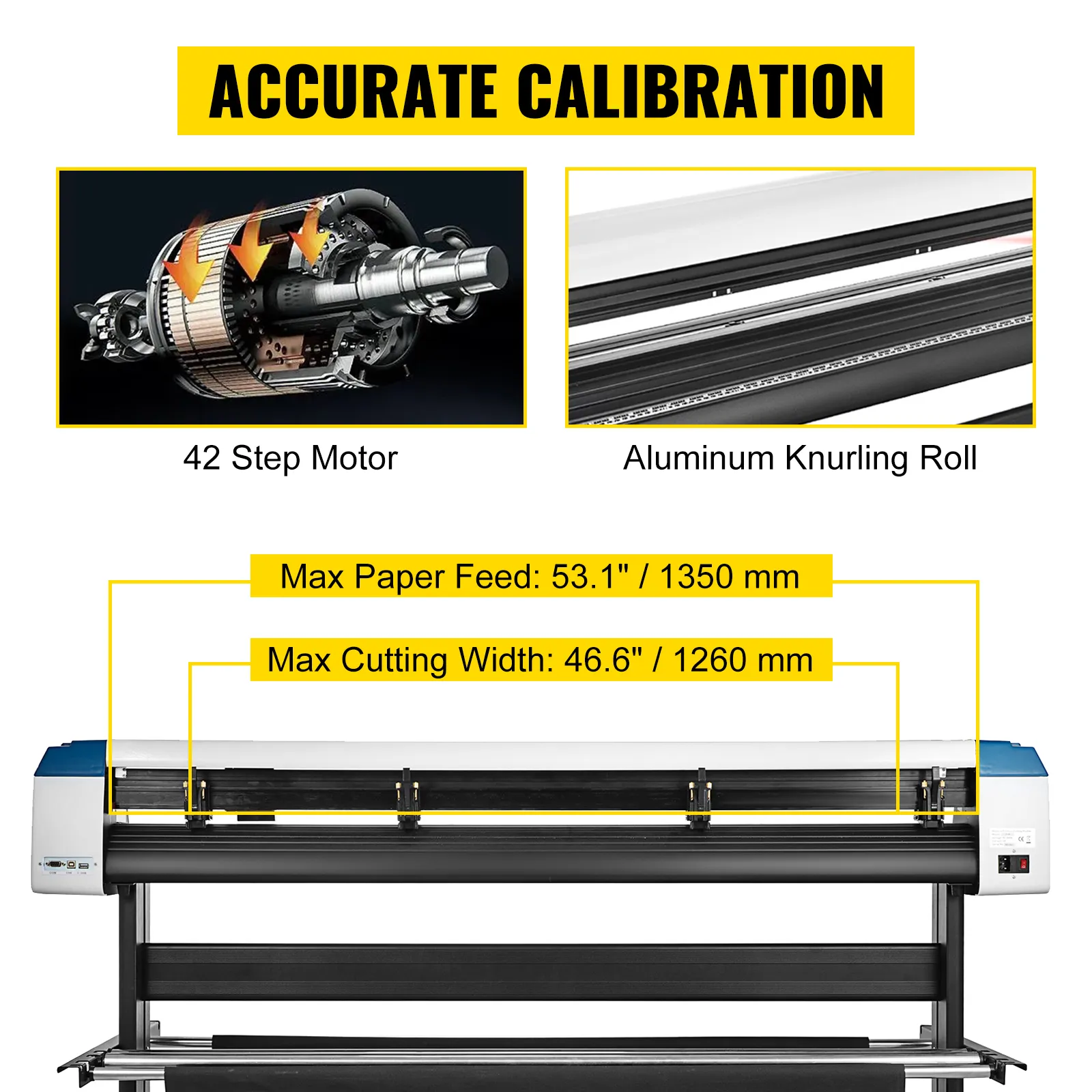 Cortadora de vinilo VEVOR con motor de 42 pasos, rodillo moleteador de aluminio y alimentación máxima de 53,1".