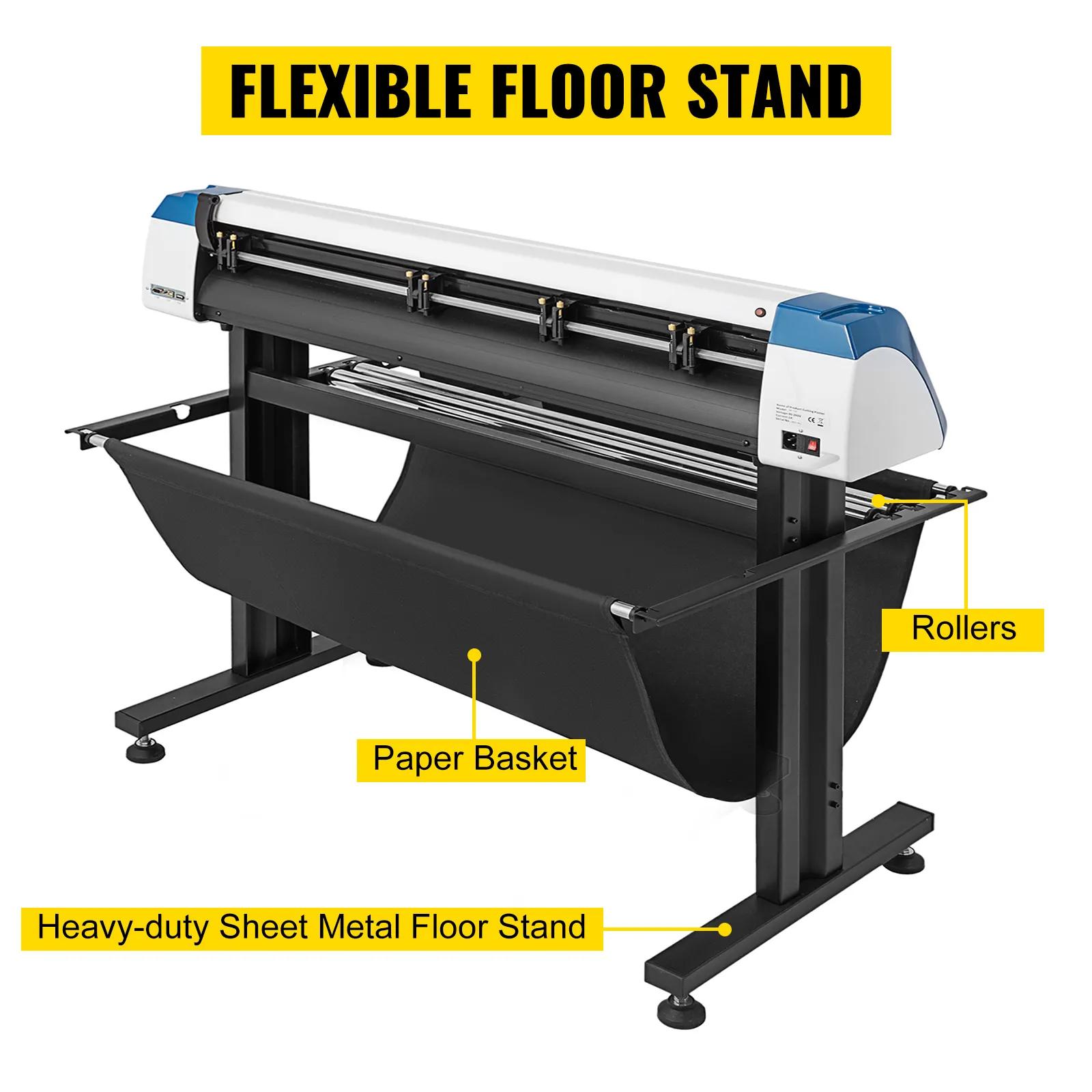 Cortadora de vinilo VEVOR con soporte de suelo flexible, rodillos y canasta de papel.