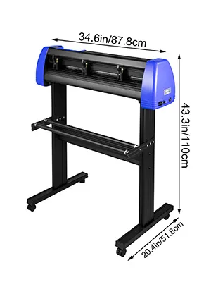 VEVOR vinyl cutter with stand, 34.6 inches wide and 43.3 inches tall.