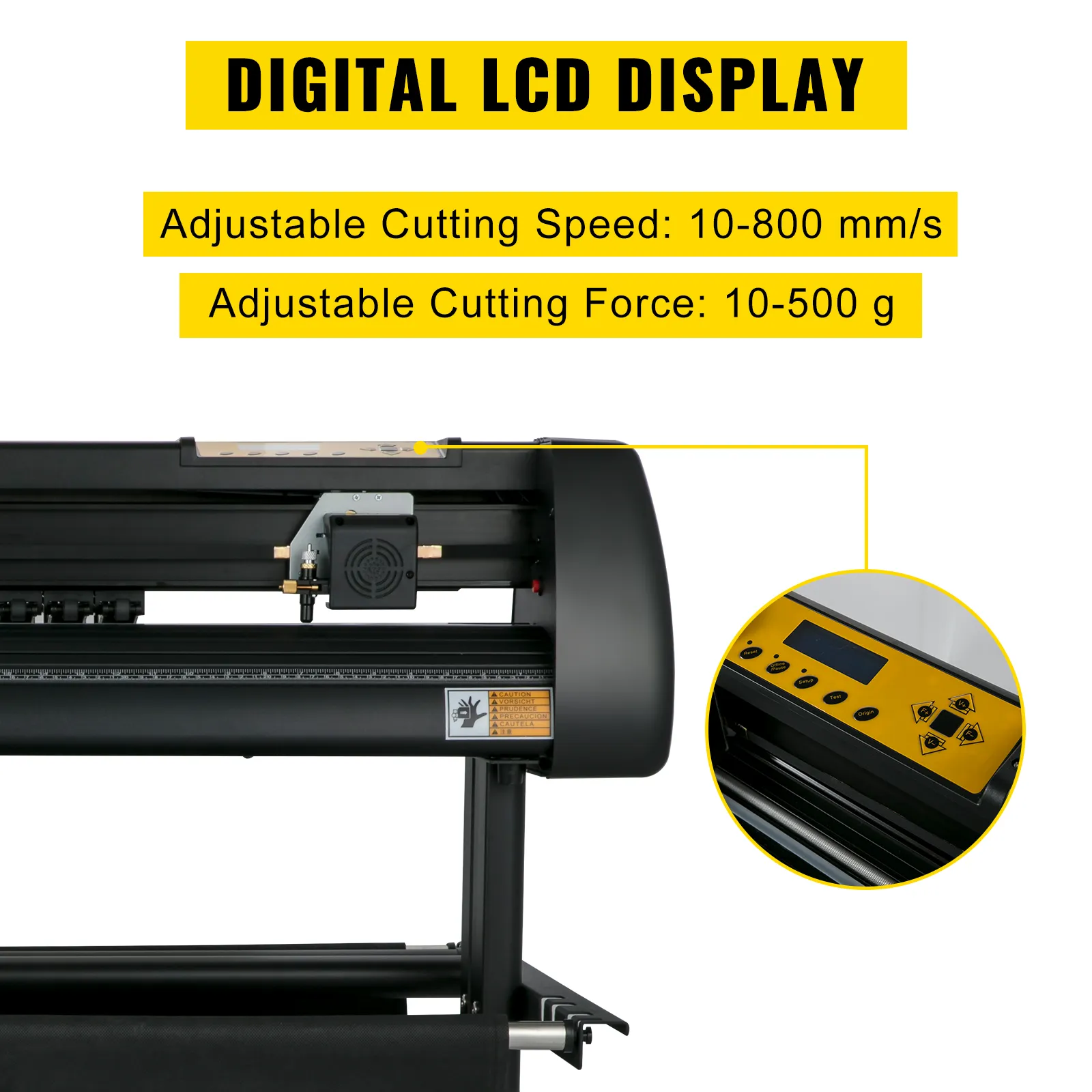 VEVOR vinyl cutter with digital lcd display and adjustable cutting speed/force.