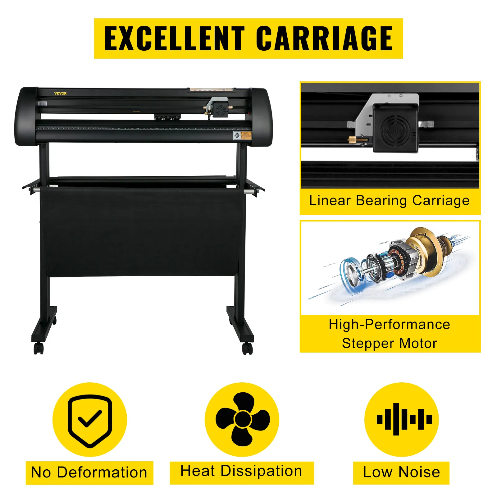 VEVOR vinyl cutter with linear bearing carriage and high-performance stepper motor.