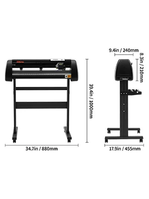 Máquina cortadora de vinilo VEVOR con dimensiones: 39,4 pulgadas x 35,8 pulgadas x 20,1 pulgadas.
