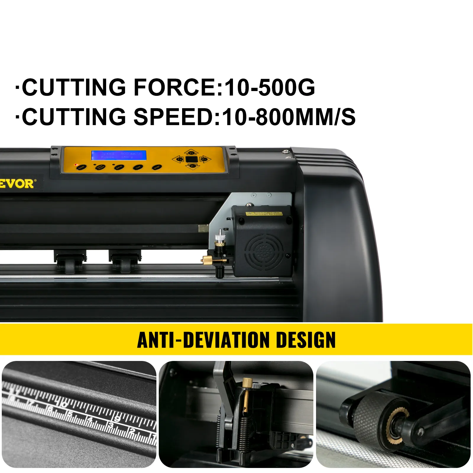 Cortadora de vinilo VEVOR con fuerza de corte de 10-500 g y velocidad de corte de 10-800 mm/s, diseño antidesviación.