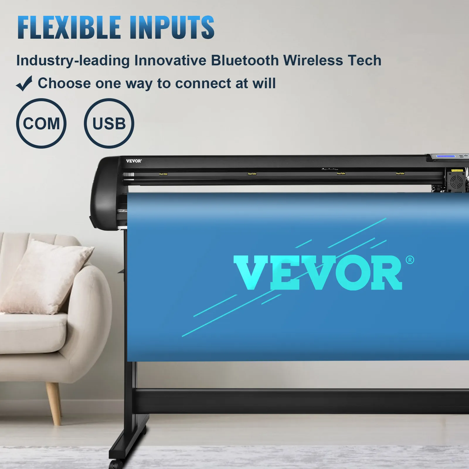 Plotter de corte de vinilo VEVOR con entradas bluetooth y USB flexibles para una fácil conectividad.