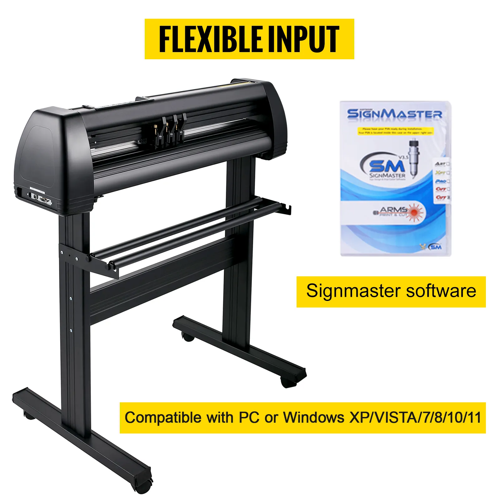 Máquina cortadora de vinilo VEVOR con software signmaster, compatible con sistemas pc y windows.
