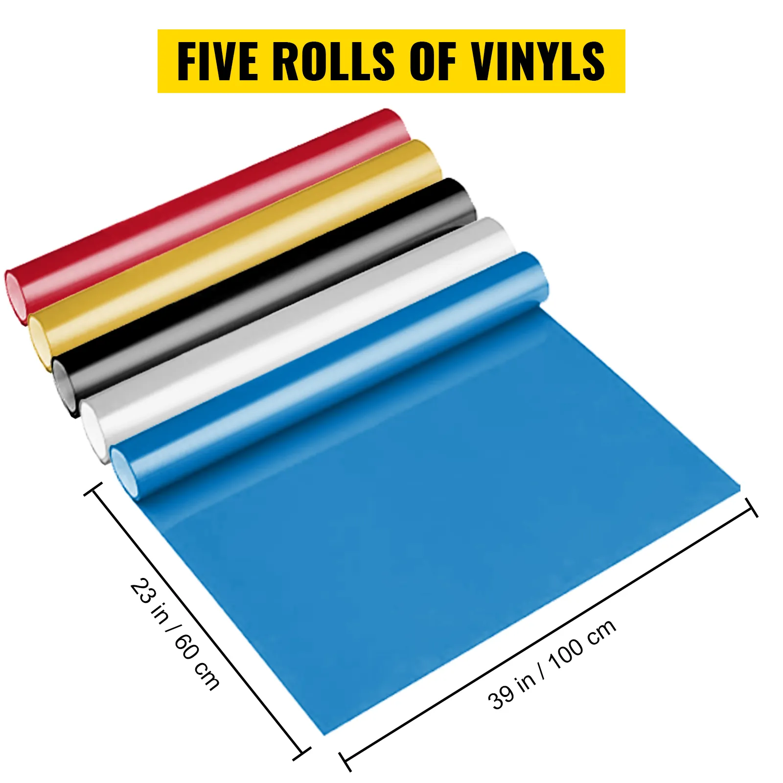 cinco rollos de vinilo en rojo, amarillo, negro, blanco y azul para cortador de vinilo VEVOR.