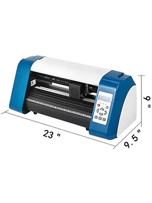 VEVOR vinyl cutter machine, blue and white, dimensions: 23"x9.5"x6".