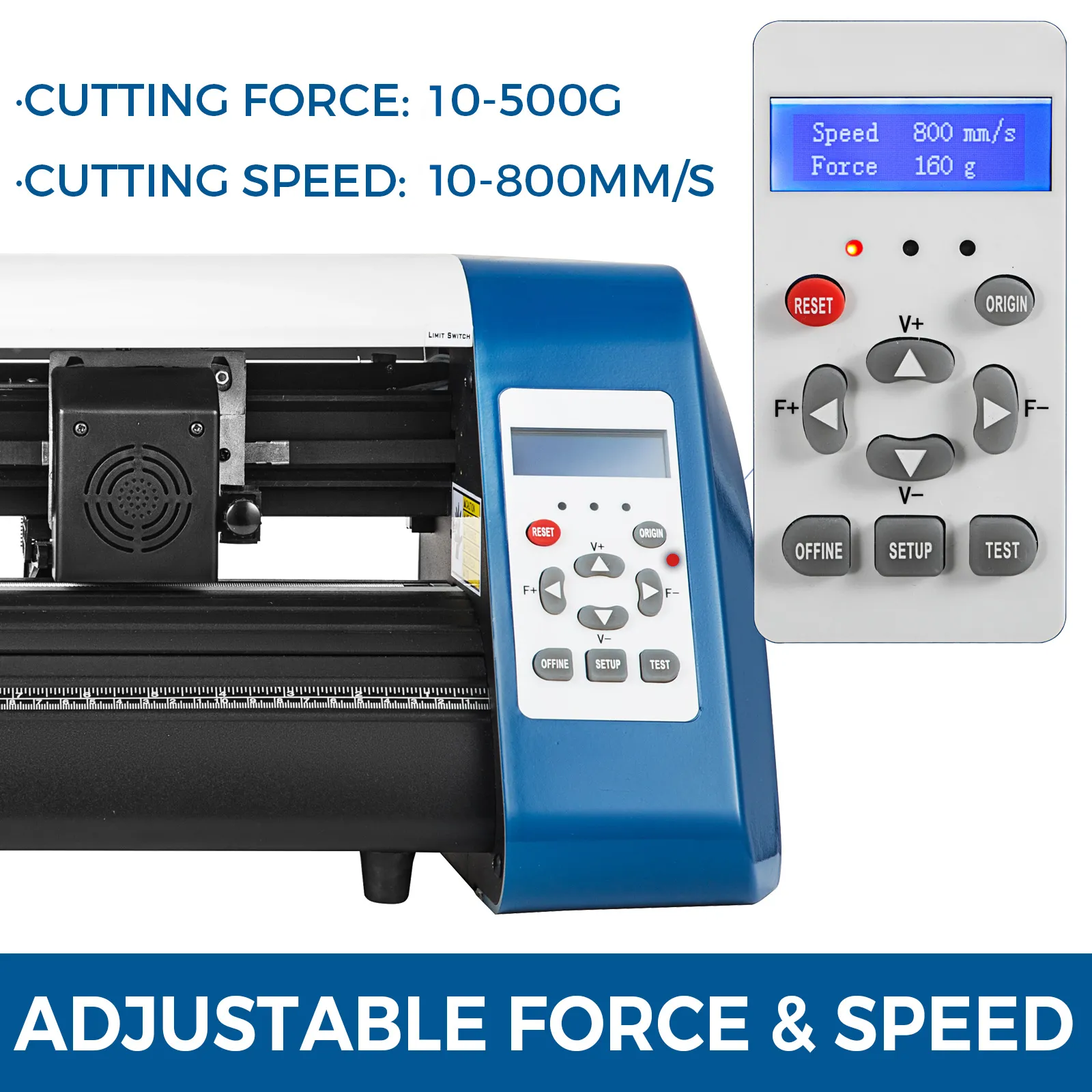 VEVOR vinyl cutter machine with adjustable cutting force and speed settings.