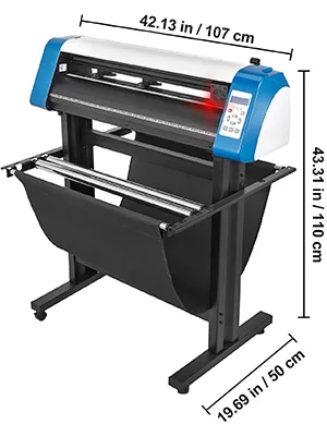 VEVOR vinyl cutter with dimensions 42.13 x 19.69 x 43.3 inches.