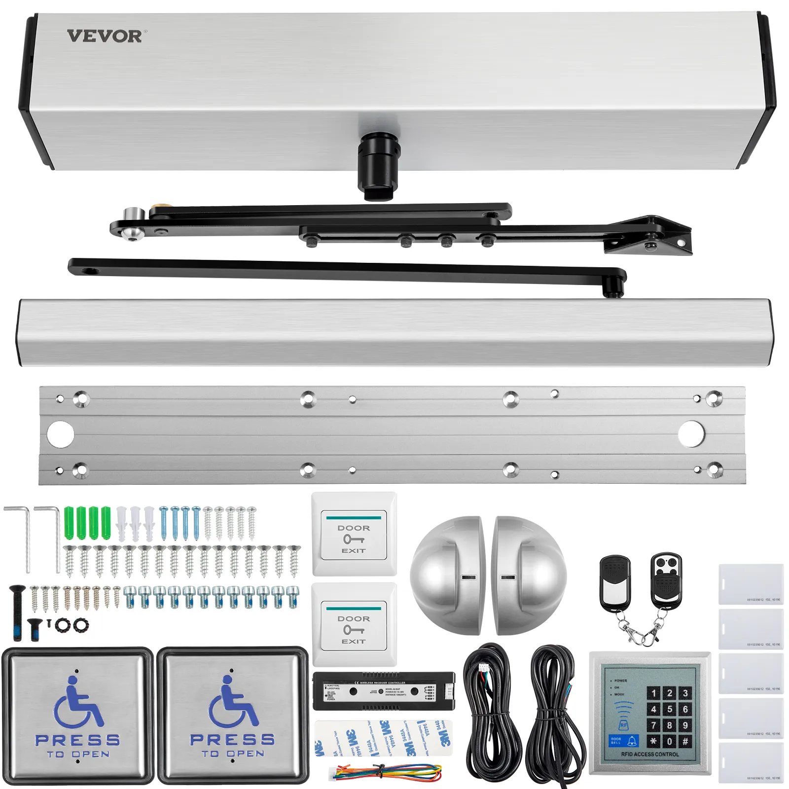 VEVOR automatic door opener kit with components and installation accessories.