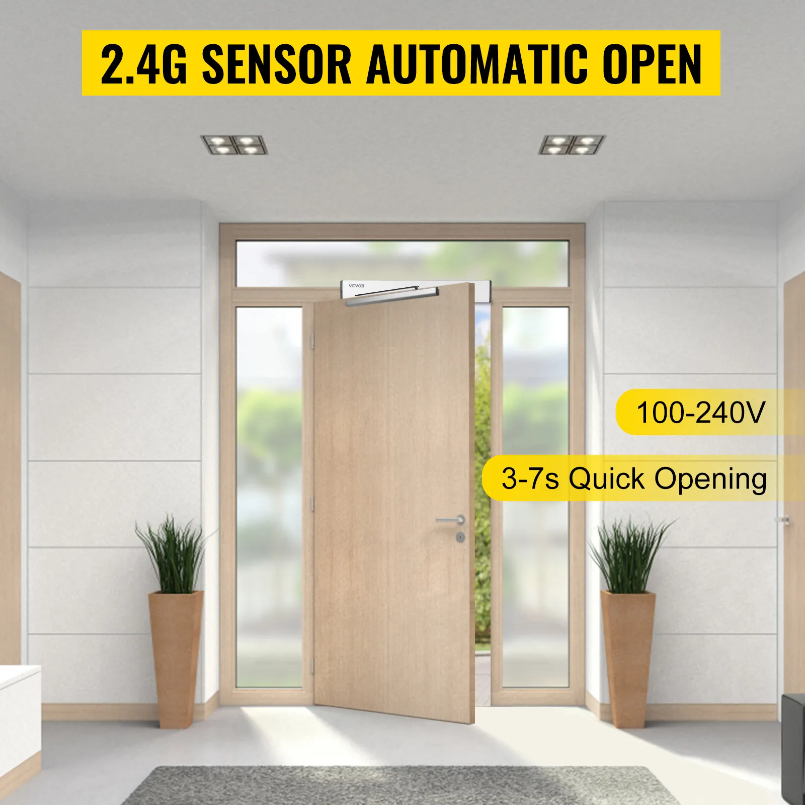 VEVOR automatic door opener with 2.4g sensor, 3-7s quick opening, 100-240v.